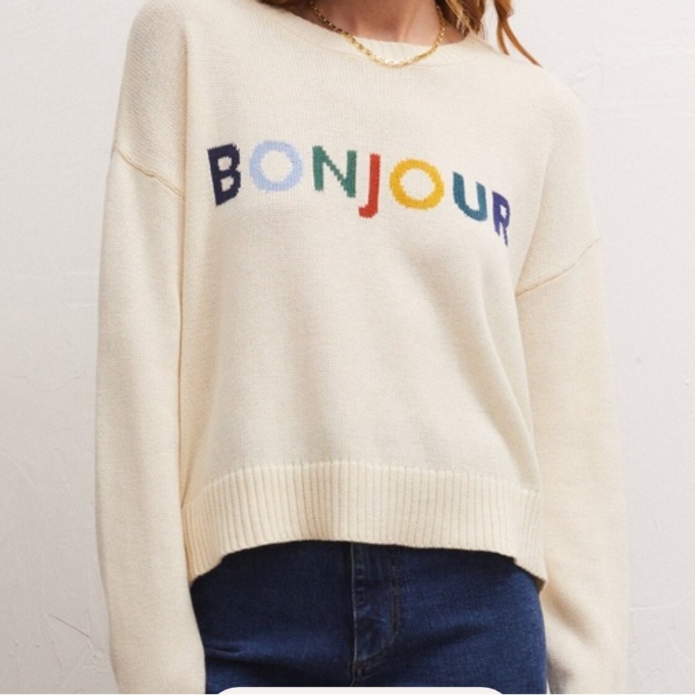 Z Supply Cream 100% Cotton Bonjour Sweater